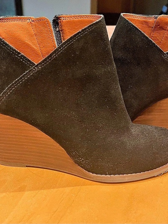 Lucky Brand Shoes - Lucky Brand Yakeena Wedge Boots Black Suede with Brown Wedge Heel